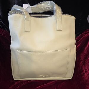 Campsite Oriha Foldover Tote Light Green Pebbled Faux Leather NWT
